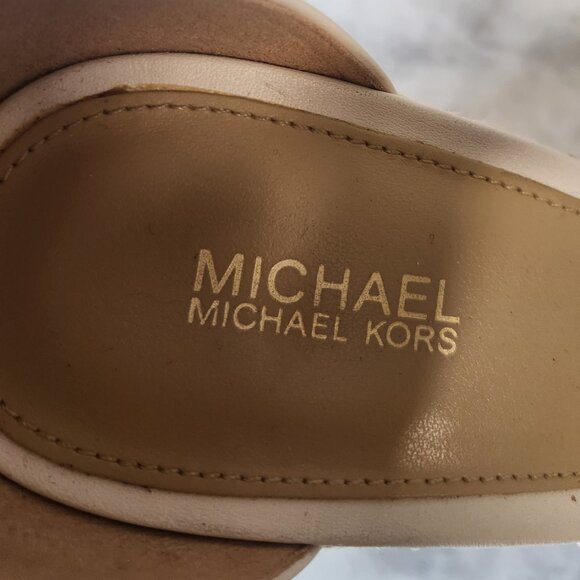 MICHAEL KORS Cute Natural cream Leather Espadrilles Raffia Wedge Sz 9 EUC! - Picture 2 of 5